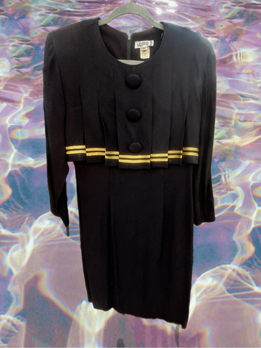 Vintage Nautical Dress with Gold Trim Accents